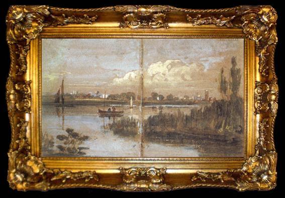 framed  Joseph Mallord William Turner River scene with boats (mk31), ta009-2